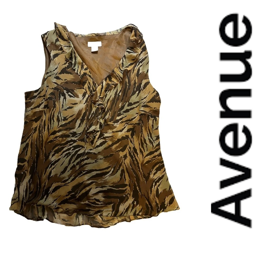 Avenue Women's 22/24 Silk - Lined - Sleeveless Blouse - Animal Print- Brown